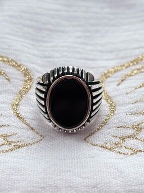 Large Black Onyx Sterling Silver Men's Statement Ring Size 10.5